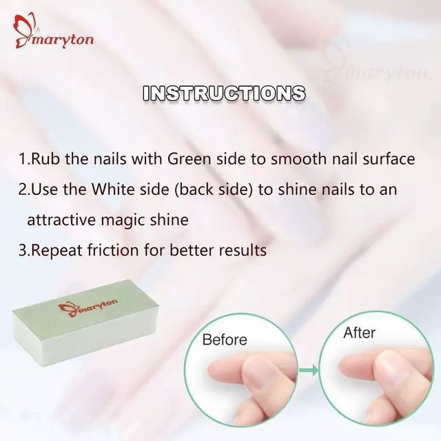 Alt view image 6 of 6 - Maryton Mini Nail Buffer Blocks, Disposable Salon Shine Kit, 36 Pcs | 400/6000 Grit, Buffers for Natural Nails, Green Side for Buffing, White Side for Shinning, Manicure & Pedicure
