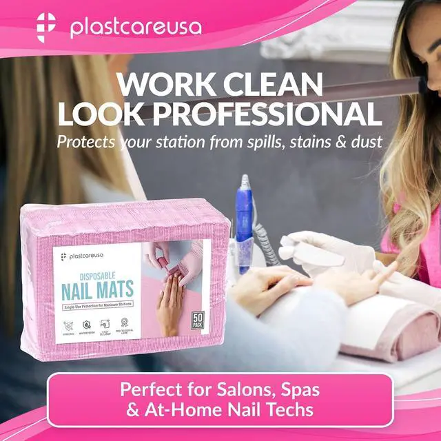 Alt view image 2 of 5 - Disposable Nail Mats 50 Pcs - Salon Paper Towel and Table Cover for Nail Tech - 3 Ply Waterproof Manicure Prep Pads - Acrylic Art Supplies and Accessories (Pink)