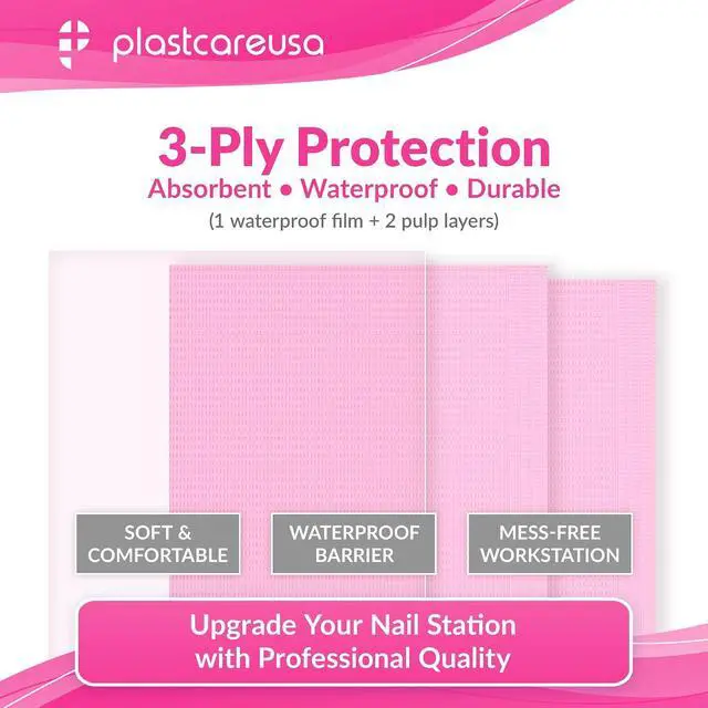 Alt view image 3 of 5 - Disposable Nail Mats 50 Pcs - Salon Paper Towel and Table Cover for Nail Tech - 3 Ply Waterproof Manicure Prep Pads - Acrylic Art Supplies and Accessories (Pink)