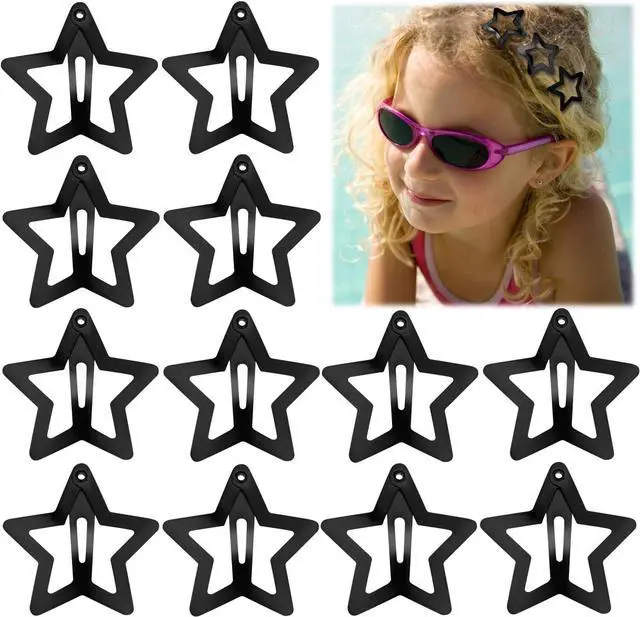 Main image of 12PCS Metal Star Snap Hair Clips, 1.6 Inches Star Hair Clips for Kids Girls and Women, Silver/Gold/Black Star Snap Hair Barrettes, Non-Slip 2000s Y2K Star Cute Snap Hair Accessories(Black)