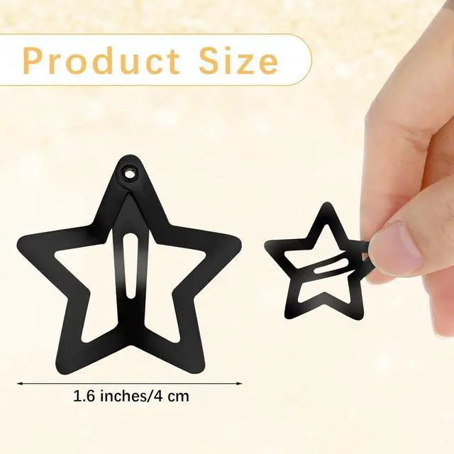 Alt view image 2 of 7 - 12PCS Metal Star Snap Hair Clips, 1.6 Inches Star Hair Clips for Kids Girls and Women, Silver/Gold/Black Star Snap Hair Barrettes, Non-Slip 2000s Y2K Star Cute Snap Hair Accessories(Black)