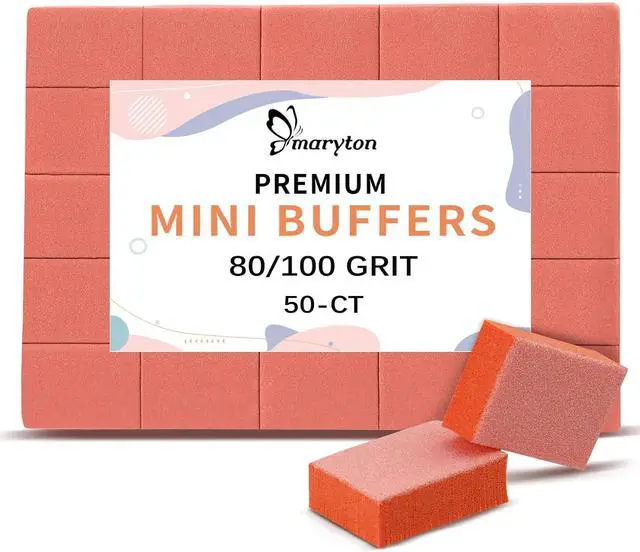 Main image of Maryton Mini Nail Buffer Blocks - 80/100 Grit for Acrylic Nails, 50 Count | Professional Salon Orange Buffers, Buff Nails Prior to Application of Gel Polish, Acrylic, Manicure
