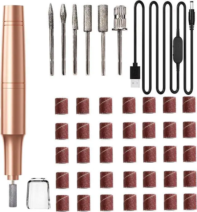 Main image of Electric Nail Drill Kit for Acrylic & Gel Nails Professional Corded Nail File with Bits & Sanding Bands Portable Manicure Pedicure Tool for Buffing, Shaping, Exfoliation (Gold)