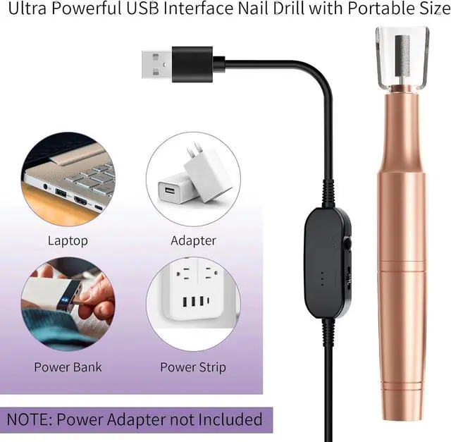 Alt view image 3 of 6 - Electric Nail Drill Kit for Acrylic & Gel Nails Professional Corded Nail File with Bits & Sanding Bands Portable Manicure Pedicure Tool for Buffing, Shaping, Exfoliation (Gold)