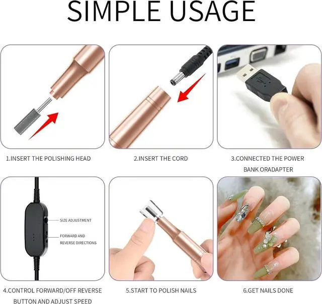 Alt view image 4 of 6 - Electric Nail Drill Kit for Acrylic & Gel Nails Professional Corded Nail File with Bits & Sanding Bands Portable Manicure Pedicure Tool for Buffing, Shaping, Exfoliation (Gold)
