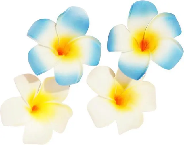 Main image of 4 Pcs Hawaiian Flower Hair Clip,Tropical Style Hair Clips for Women Frangipani Plumeria Foam Head Flower Wedding Party Beach Hair Clip (White and blue)