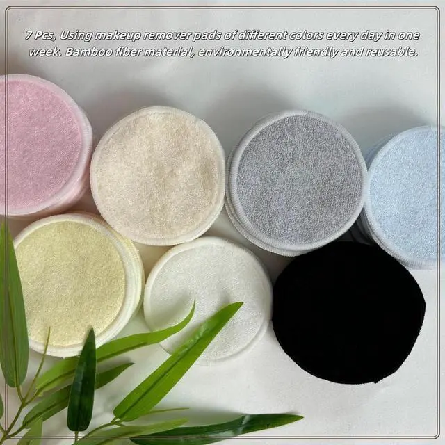 Alt view image 6 of 7 - Reusable Makeup Remover Pads - 7 Pcs Soft Cotton Rounds for Face with Friendly Bamboo Fiber, Washable Makeup Remover Cloth for All Skin Types - Ideal for Facial Cleansing (7 Colour)