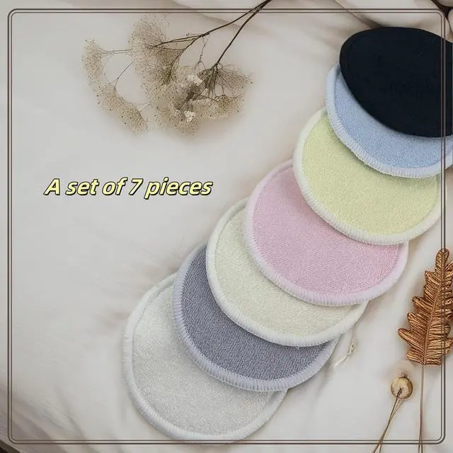 Alt view image 7 of 7 - Reusable Makeup Remover Pads - 7 Pcs Soft Cotton Rounds for Face with Friendly Bamboo Fiber, Washable Makeup Remover Cloth for All Skin Types - Ideal for Facial Cleansing (7 Colour)