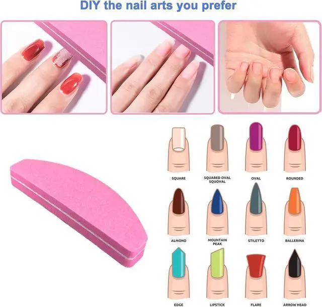 Alt view image 5 of 6 - 20 PCs Nail Buffers, Double Sided Nail Files Buffer Blocks 100/180 Grit Portable Washable Sanding Buffing File Arc Shape (Pink)