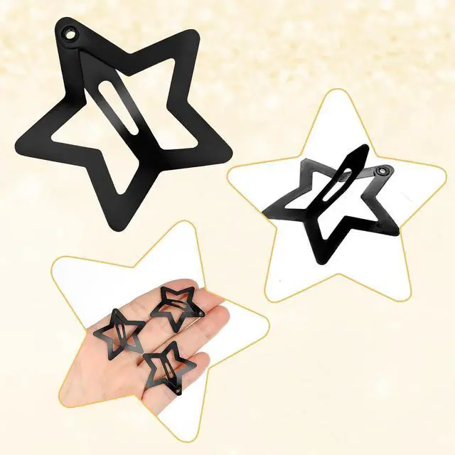Alt view image 3 of 7 - 12PCS Metal Star Snap Hair Clips, 1.6 Inches Star Hair Clips for Kids Girls and Women, Silver/Gold/Black Star Snap Hair Barrettes, Non-Slip 2000s Y2K Star Cute Snap Hair Accessories(Black)