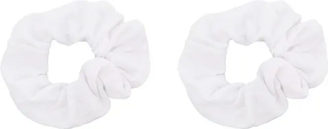 Main image of Motique Accessories Solid Scrunchies for Women, Set of 2, White | Hair Ties for Ponytails & Buns, Soft Cotton Fabric, Gentle No-Crease Hold, Thick and Thin Hair