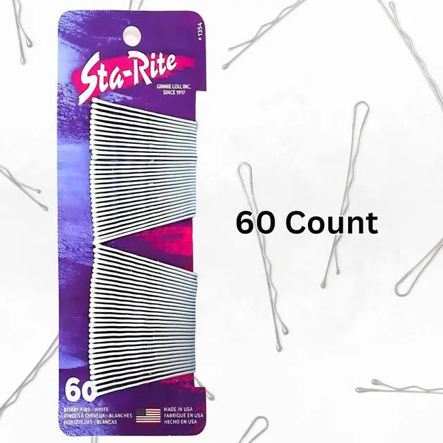 Alt view image 3 of 7 - Sta-Rite White Bobby Pins - 60 count | Secure Grip Non-Slip Hair Pins for Updos that blends with Platinum Blonde, Silver and Grey Hair - Made In USA