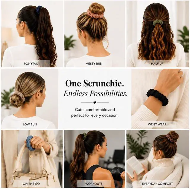 Alt view image 2 of 6 - Motique Accessories Solid Scrunchies for Women, Set of 2, White | Hair Ties for Ponytails & Buns, Soft Cotton Fabric, Gentle No-Crease Hold, Thick and Thin Hair