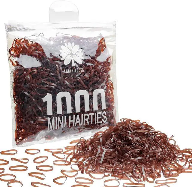 Main image of Kanprincess 1000pcs Brown Mini Rubber Bands, Soft Small Hair Ties for Kids Toddlers Girls, Elastic Ponytail Accessories, No Damage Baby Hair Styling (Brown)