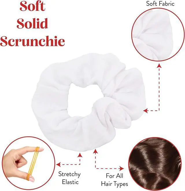 Alt view image 4 of 6 - Motique Accessories Solid Scrunchies for Women, Set of 2, White | Hair Ties for Ponytails & Buns, Soft Cotton Fabric, Gentle No-Crease Hold, Thick and Thin Hair