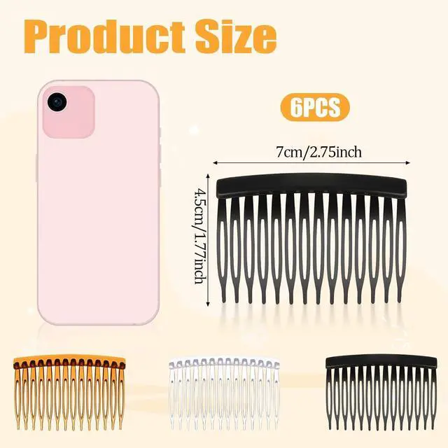 Alt view image 2 of 7 - 6 Pieces French Side Comb, 14 Teeth Vintage Plastic Side Combs, Decorative Hair Clips for Women Girls Bridal Wedding Veil Fine Hair