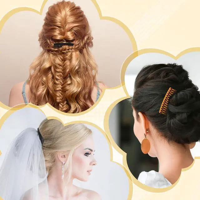 Alt view image 6 of 7 - 6 Pieces French Side Comb, 14 Teeth Vintage Plastic Side Combs, Decorative Hair Clips for Women Girls Bridal Wedding Veil Fine Hair