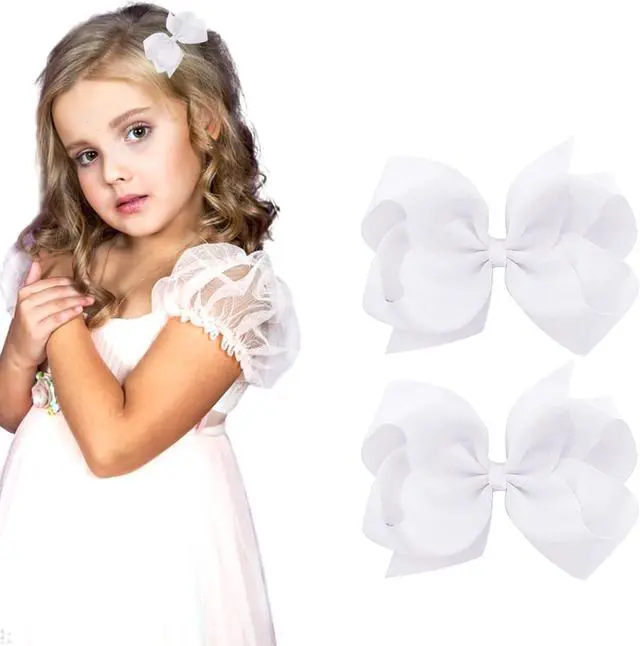 Main image of 3 Inch White Hair Bow Clips for Girls - Set of 2