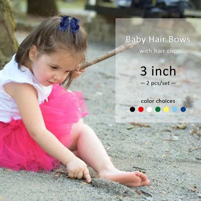 Alt view image 4 of 4 - 3 Inch White Hair Bow Clips for Girls - Set of 2