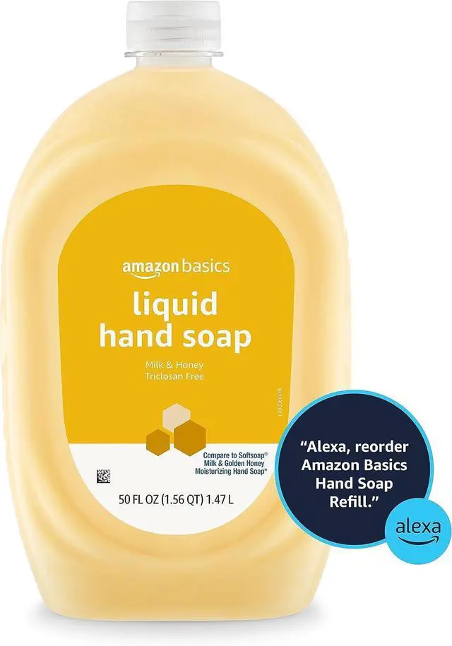 Alt view image 5 of 5 - Amazon Basics Liquid Hand Soap Refill, Milk and Honey Scent, Triclosan-Free, pH Balanced, Dermatologist Tested, 50 Fluid Ounces