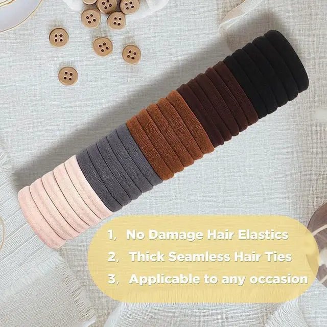 Alt view image 2 of 7 - Hair Ties for No Damage, 100 PCS Soft Seamless Cotton | Nylon Elastic Ponytail Holders, Rubber Bands for Thick Hair, Hair Accessories for Girls & Women