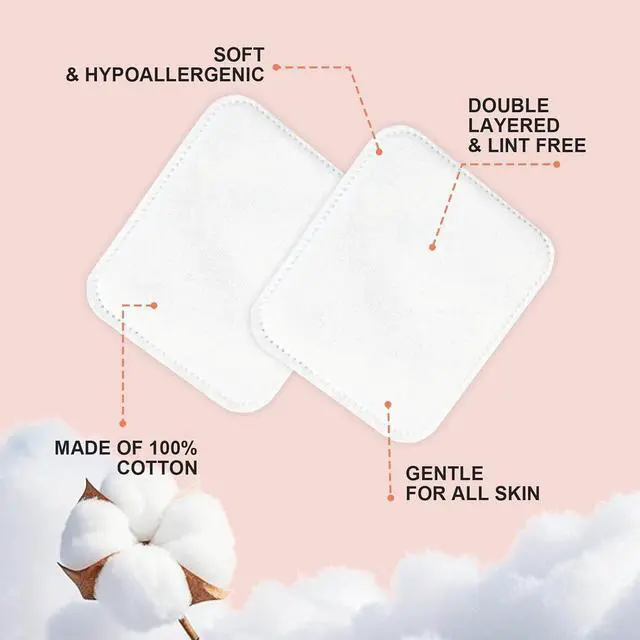 Alt view image 2 of 5 - Large Cotton Pads for Face 300 Count, Makeup Remover Pads for Sensitive Skin Soft & Lint-Free Ultra-Absorbent Hypoallergenic Cotton Rounds for Face, Unique Three-Layer Upgraded Edge Stitching