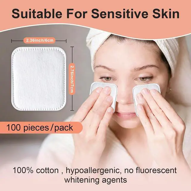 Alt view image 4 of 5 - Large Cotton Pads for Face 300 Count, Makeup Remover Pads for Sensitive Skin Soft & Lint-Free Ultra-Absorbent Hypoallergenic Cotton Rounds for Face, Unique Three-Layer Upgraded Edge Stitching