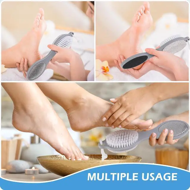 Alt view image 6 of 7 - 3 Pcs 4 in 1 Foot Brush for Use in Shower with Pumice Stone, Foot Rasp and Sandpaper, Foot Scrubber Brush for Feet, Dead Skin Remover for Foot Care