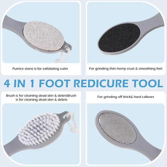 Alt view image 3 of 7 - 3 Pcs 4 in 1 Foot Brush for Use in Shower with Pumice Stone, Foot Rasp and Sandpaper, Foot Scrubber Brush for Feet, Dead Skin Remover for Foot Care