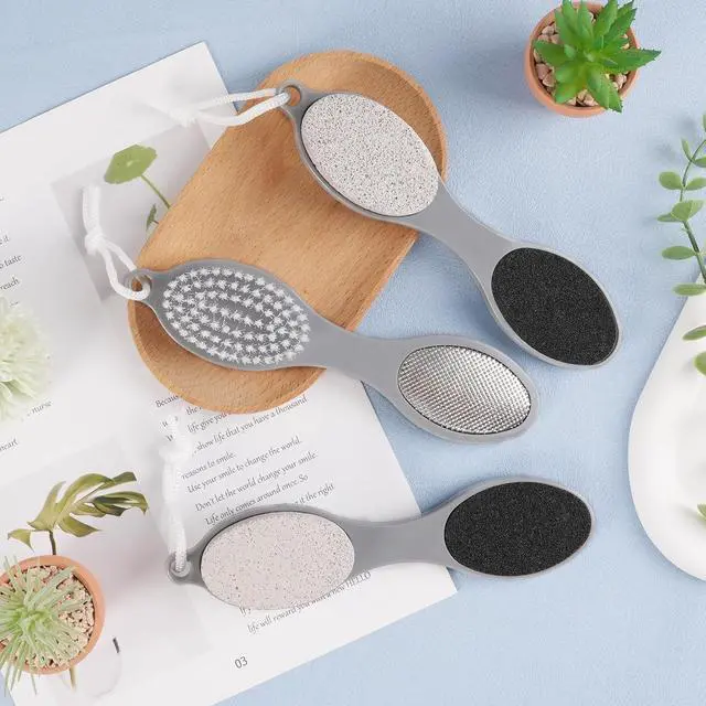 Alt view image 7 of 7 - 3 Pcs 4 in 1 Foot Brush for Use in Shower with Pumice Stone, Foot Rasp and Sandpaper, Foot Scrubber Brush for Feet, Dead Skin Remover for Foot Care