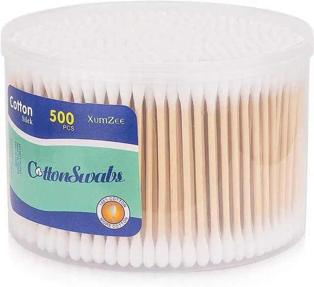 Main image of 500 Count Cotton Swabs with Strong Bamboo Sticks by Xumzee, Pure Natural Cotton Heads, Biodegradable, Cruelty-Free Cotton Buds