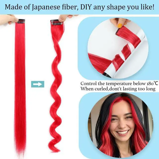 Alt view image 4 of 7 - Red Clip In Hair Extensions 12PCS, 22 Inch Heat Resistant Hair for Women | Natural Looking, Soft Silky Fiber, Secure Clips, Reusable, Parties, Festivals, Cosplay & Daily Wear