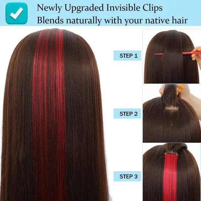 Alt view image 3 of 7 - Red Clip In Hair Extensions 12PCS, 22 Inch Heat Resistant Hair for Women | Natural Looking, Soft Silky Fiber, Secure Clips, Reusable, Parties, Festivals, Cosplay & Daily Wear