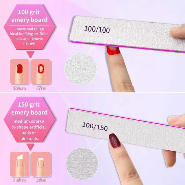 Alt view image 3 of 7 - Heavy Duty Nail Files 100/100 Grit Nail Files for Gel Nails Professional Strong Nail Filer Manicure Styling Tools for Salon Use