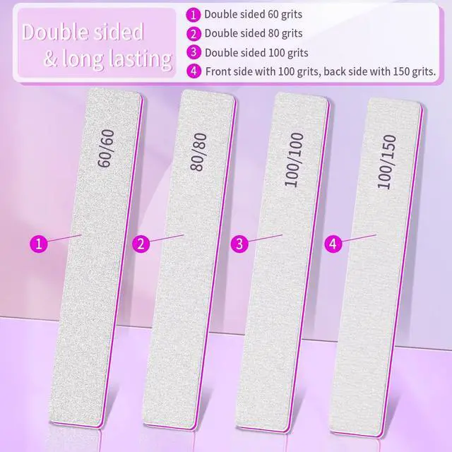 Alt view image 4 of 7 - Heavy Duty Nail Files 100/100 Grit Nail Files for Gel Nails Professional Strong Nail Filer Manicure Styling Tools for Salon Use