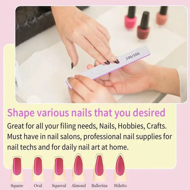 Alt view image 7 of 7 - Heavy Duty Nail Files 100/100 Grit Nail Files for Gel Nails Professional Strong Nail Filer Manicure Styling Tools for Salon Use