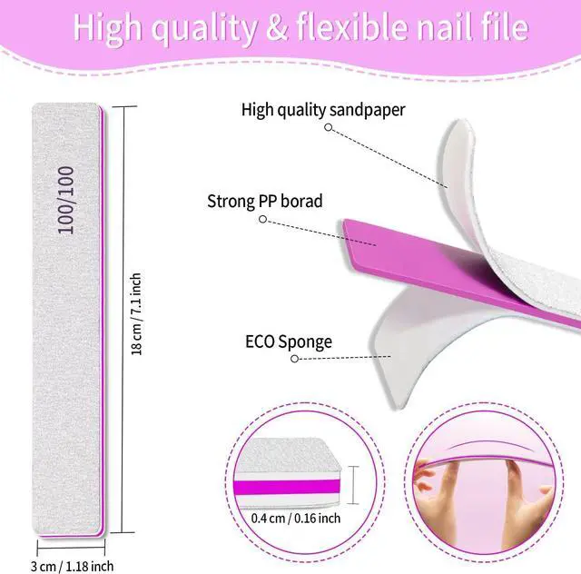 Alt view image 5 of 7 - Heavy Duty Nail Files 100/100 Grit Nail Files for Gel Nails Professional Strong Nail Filer Manicure Styling Tools for Salon Use