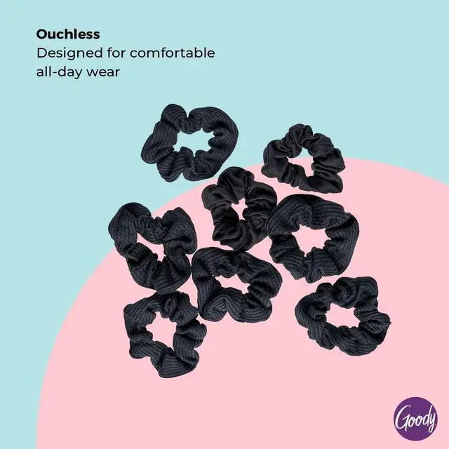 Alt view image 4 of 7 - Goody Ouchless Jersey Scrunchies, 8 Ct, Black, Damage-Free, Dentless & Secure Hold Ties, Gentle Hair Accessories for Women & Men, All Day Comfort, All Hair Types