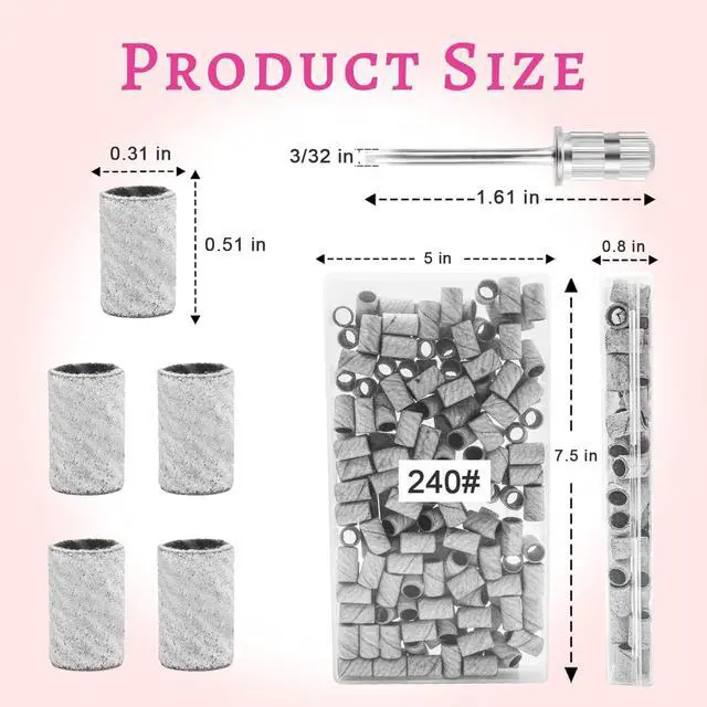 Alt view image 2 of 7 - 100Pcs Nail Sanding Bands for Nail Drill 240Grit, Fine Grit Nail Sanding Bands for Nail Drill with 3/32 Nail Sanding Bit for Natural Nail, Nail Drill Sanding Bands Set for Manicure & Pedicure