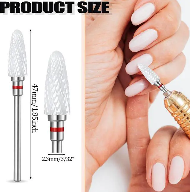 Alt view image 2 of 7 - Ceramic Nail Drill Bit, 3/32'' Professional Acrylic Nail File Flame Drill Bit White Ceramic Cone File Bit for Nail Art,Manicure,Pedicure,Gel,Cuticle Nail Polishing, Beginners Bits