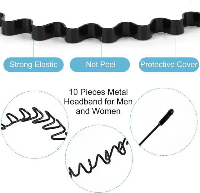 Alt view image 3 of 7 - 6PCS Metal Hair Bands, Spring Wavy Hoop Unisex Black Headband Slicked Back Non Slip Sports Hairband for Women Men