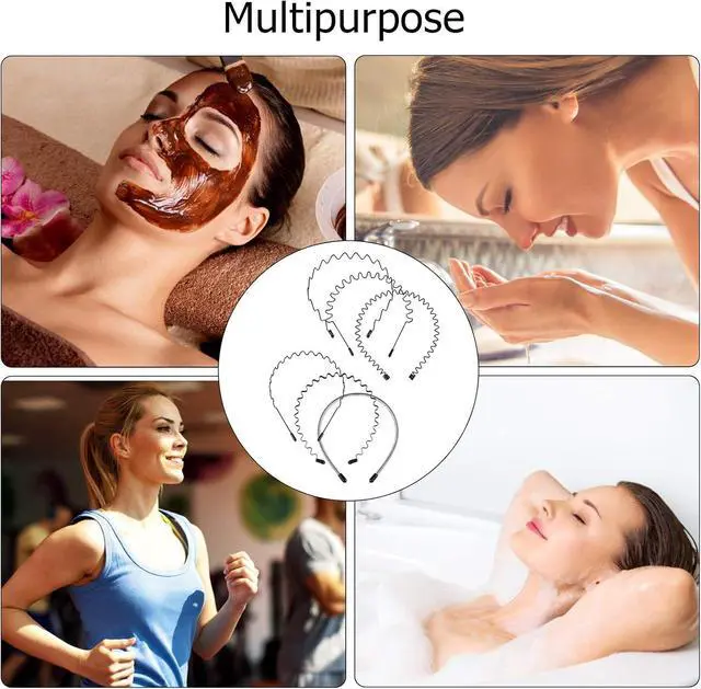 Alt view image 6 of 7 - 6PCS Metal Hair Bands, Spring Wavy Hoop Unisex Black Headband Slicked Back Non Slip Sports Hairband for Women Men