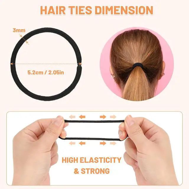 Alt view image 2 of 7 - Anezus 200 Pcs Hair Ties for Women Girls Hair Elastics Hair Bands Ponytail Holders Hair Rubber Bands for Thick Straight Curly Hair (Black)