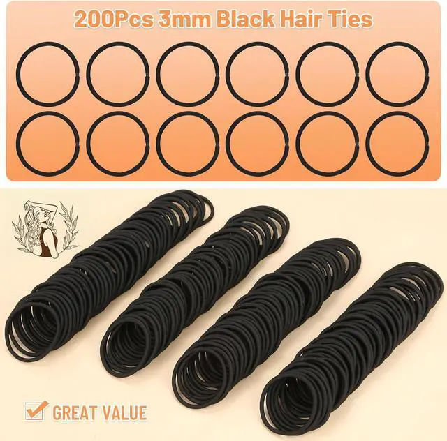 Alt view image 3 of 7 - Anezus 200 Pcs Hair Ties for Women Girls Hair Elastics Hair Bands Ponytail Holders Hair Rubber Bands for Thick Straight Curly Hair (Black)