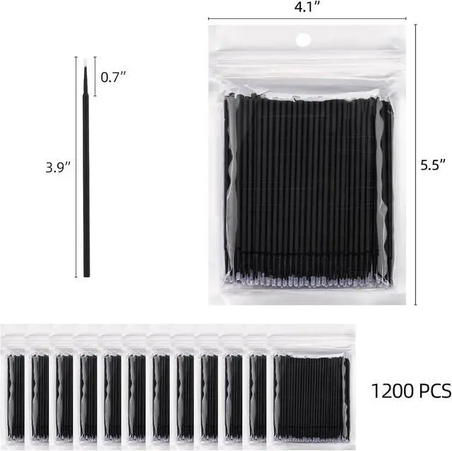 Alt view image 2 of 7 - Tbestmax 1200 Pcs Micro Applicator Brush, Micro Swabs, Disposable Eye Lashes Mascara Wands for Eyelash Extension(Black)