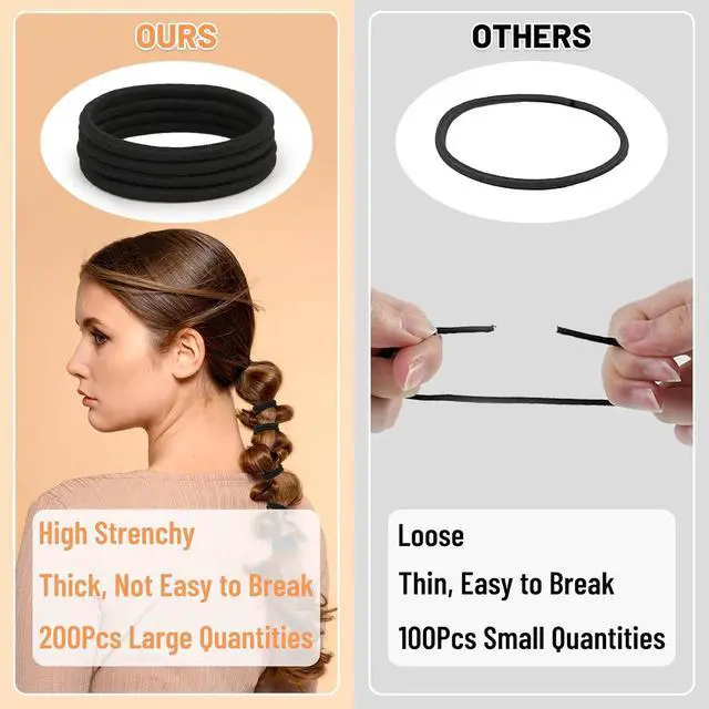 Alt view image 4 of 7 - Anezus 200 Pcs Hair Ties for Women Girls Hair Elastics Hair Bands Ponytail Holders Hair Rubber Bands for Thick Straight Curly Hair (Black)