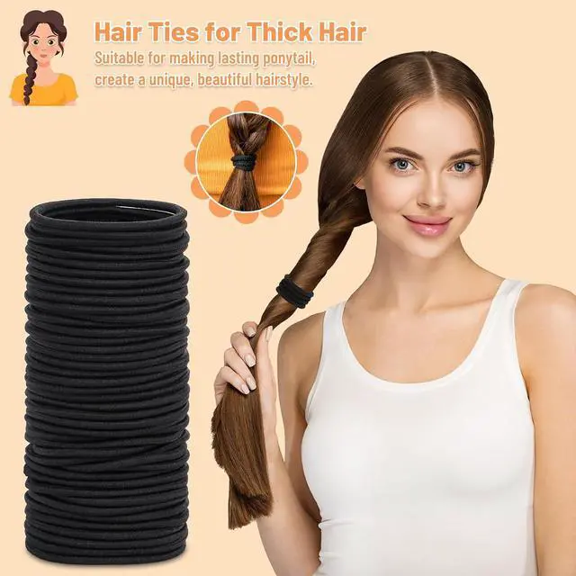 Alt view image 6 of 7 - Anezus 200 Pcs Hair Ties for Women Girls Hair Elastics Hair Bands Ponytail Holders Hair Rubber Bands for Thick Straight Curly Hair (Black)