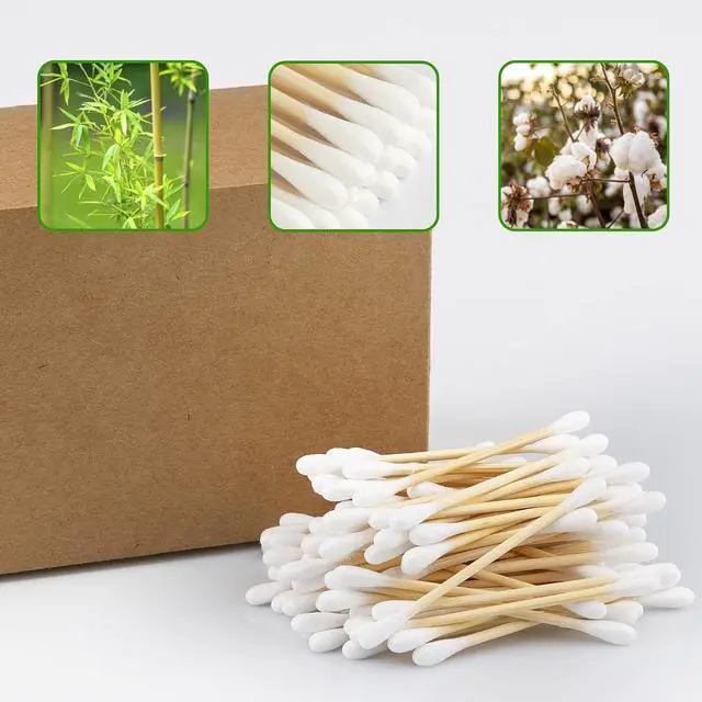 Alt view image 2 of 7 - Bamboo Cotton Swabs 400 count, Organic Cotton Swab Round Tips, Natural Wooden Cotton Buds for Ears, Double Heads Ear Sticks Travel, Makeup Remover