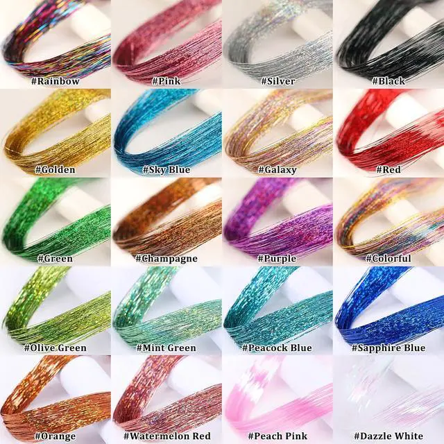 Alt view image 5 of 6 - Hair Tinsel 12 Pcs Clip in Hair Tinsel Kit 20.5 Inch Glitter Shiny Sparkly Fairy Tinsel Hair Extensions Heat Resistant Party Festival Accessories for Women (Sky blue)