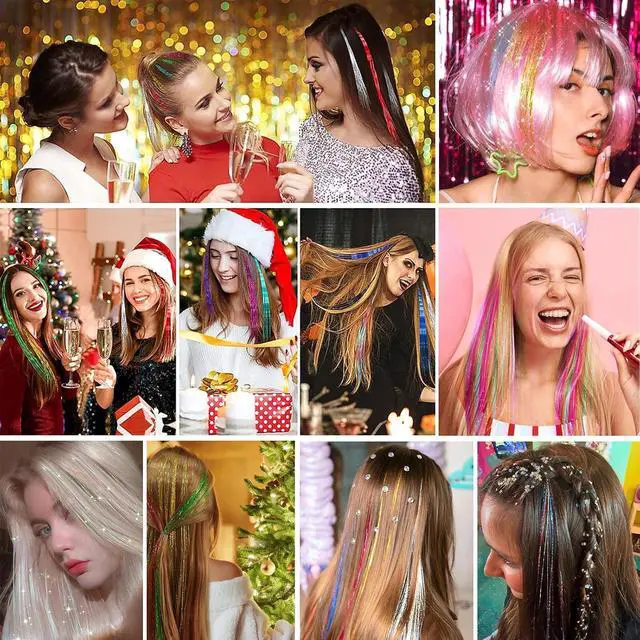 Alt view image 6 of 6 - Hair Tinsel 12 Pcs Clip in Hair Tinsel Kit 20.5 Inch Glitter Shiny Sparkly Fairy Tinsel Hair Extensions Heat Resistant Party Festival Accessories for Women (Sky blue)
